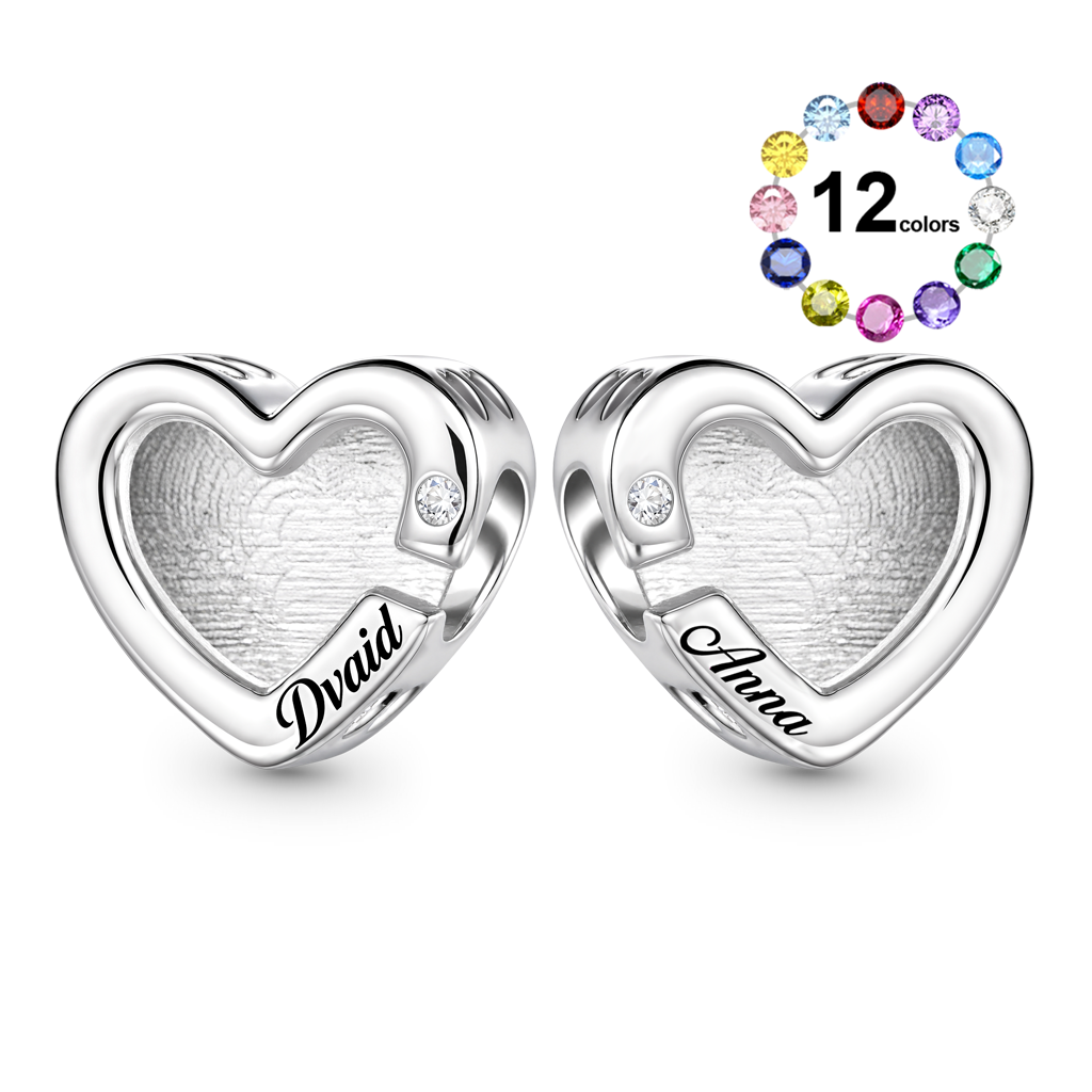 Gnoce Heart-shaped Engravable Birthstone Charm Platinum-plated Silver Blend_1