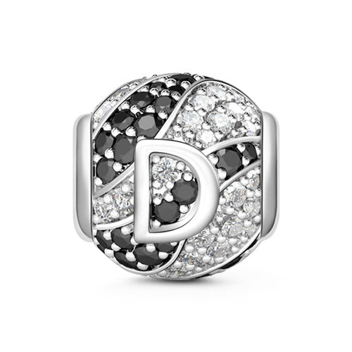 Gnoce “Letter D with Special Meaning for Special Person ”Made of 925 Sterling Silver Black & Clear  CZ Letter D Charm_1