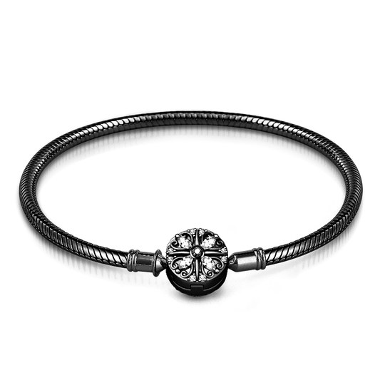 Black Four-leaf Clover Bracelet Sterling Silver Black Plated inlaid with Stones_1