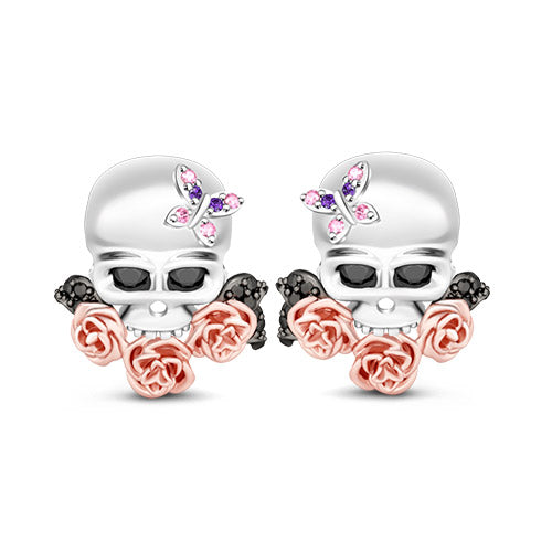 Gnoce "Love You As Long As I Have Breath" 925 sterling silver Skull with Rose Gold Rose in His Mouth Bead Charm_1