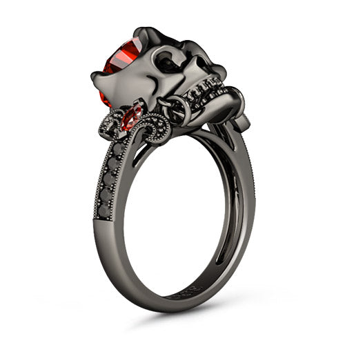 Gnoce "Halloween Gift" Black Plated Skull Garnet Stones 925 Sterling Silver Ring_4