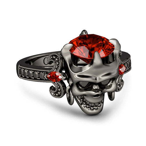 Gnoce "Halloween Gift" Black Plated Skull Garnet Stones 925 Sterling Silver Ring_3