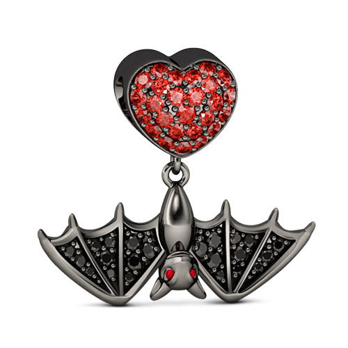 Gnoce "Flying Bat Wonder of Nature" Craft Style Lights Up with Twinkle Black and Garnet 925 Sterling Silver Flying Bat Black CZ Charm_1