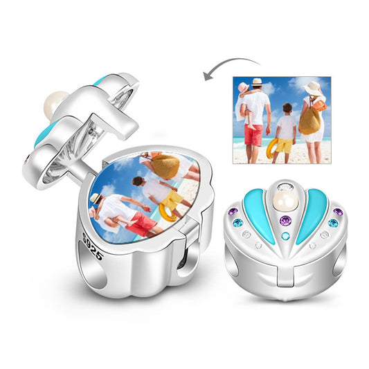 Gnoce "Friendship for Internity" Multicolor Shell Locket 925 Sterling Silver Photo Charm Bead_1