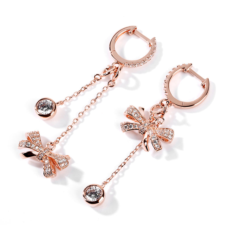 Gnoce "Infinite Love" Bowknot 925 Sterling Silver 18k Rose Gold Plated Drop Earrings_2