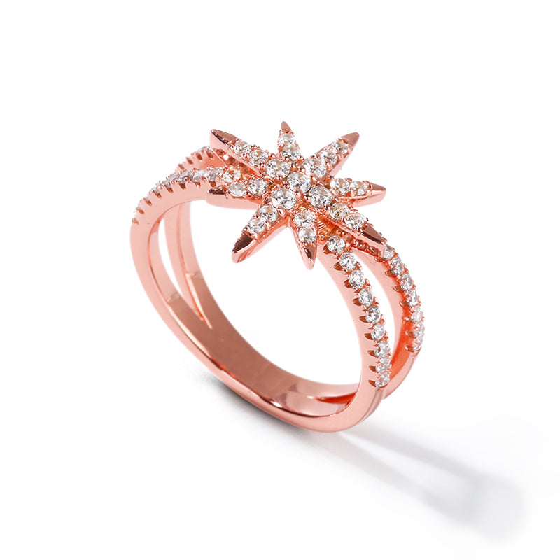 Gnoce "My Star" Ring With Cz Sterling Silver 18k Rose Gold Plated_2