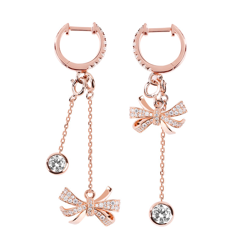 Gnoce "Infinite Love" Bowknot 925 Sterling Silver 18k Rose Gold Plated Drop Earrings_1