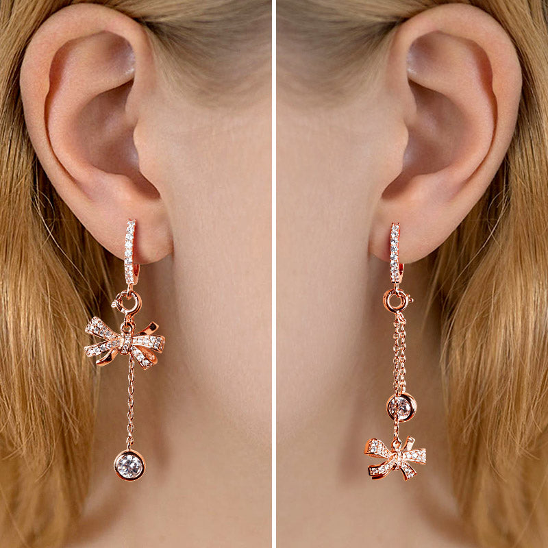 Gnoce "Infinite Love" Bowknot 925 Sterling Silver 18k Rose Gold Plated Drop Earrings_3