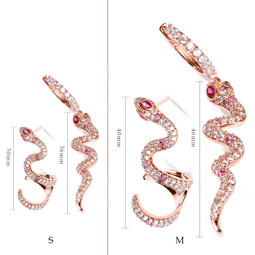 Gnoce "Rebirth" S925 Sterling Silver 18k Rose Gold Pink Snake Earrings with Clear CZ Stones_3