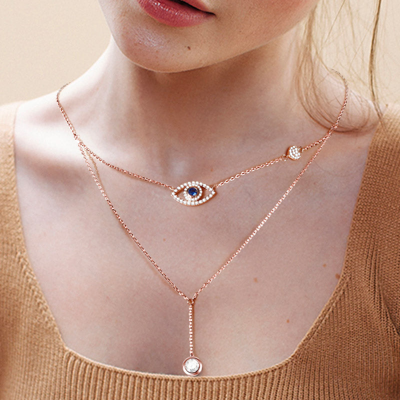 Gnoce "Devil's Eye" Dazzling 925 Sterling Silver Necklace with Clear CZ Stones_3