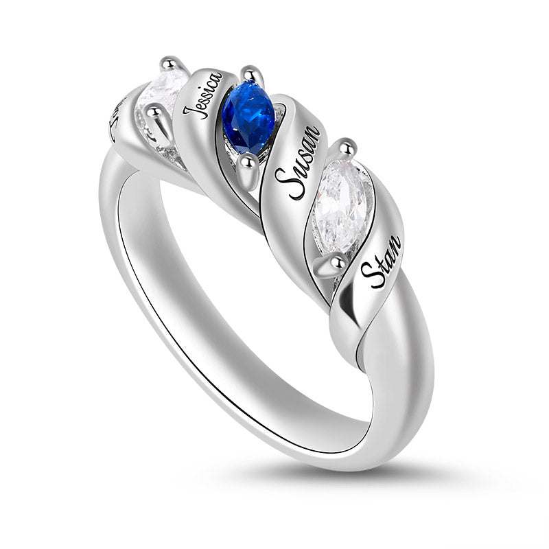 Gnoce "You Are My Everything" Sterling Silver Cutomized Ring Spiral Marquise Row Ring_2