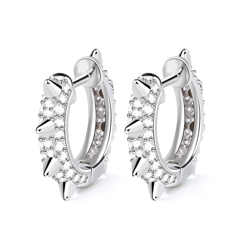 Gnoce "ROCK & ROLL" Mohawk Earrings Punk Style Sterling Silver with Cubic Zirconia_2