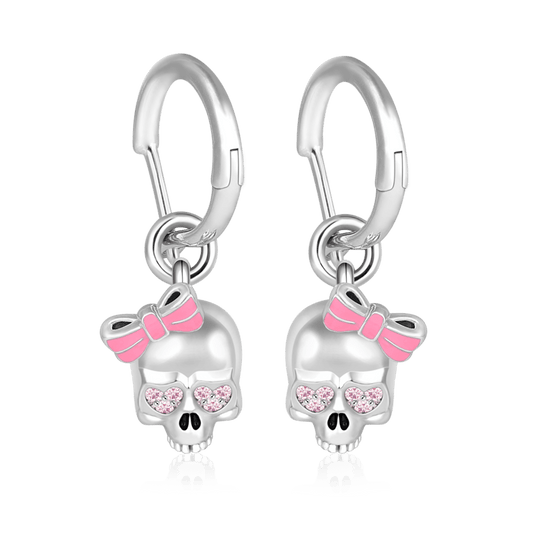 Gnoce "Pink Lady" Skull with Bow-Knot Drop Earrrings Sterling Silver_1