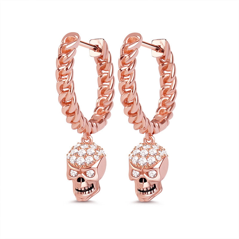Gnoce "Love Me like You Do" 925 Sterling Silver Skull with Rose Gold Plated Earring inlaid with Clear CZ_1