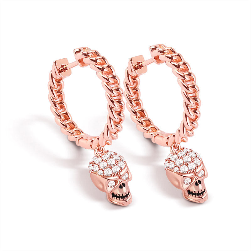 Gnoce "Love Me like You Do" 925 Sterling Silver Skull with Rose Gold Plated Earring inlaid with Clear CZ_2