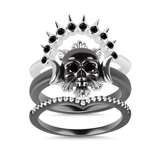 Gnoce "Endless Love" Skull Style Stackable Ring 925 Sterling Silver Black Plated_1