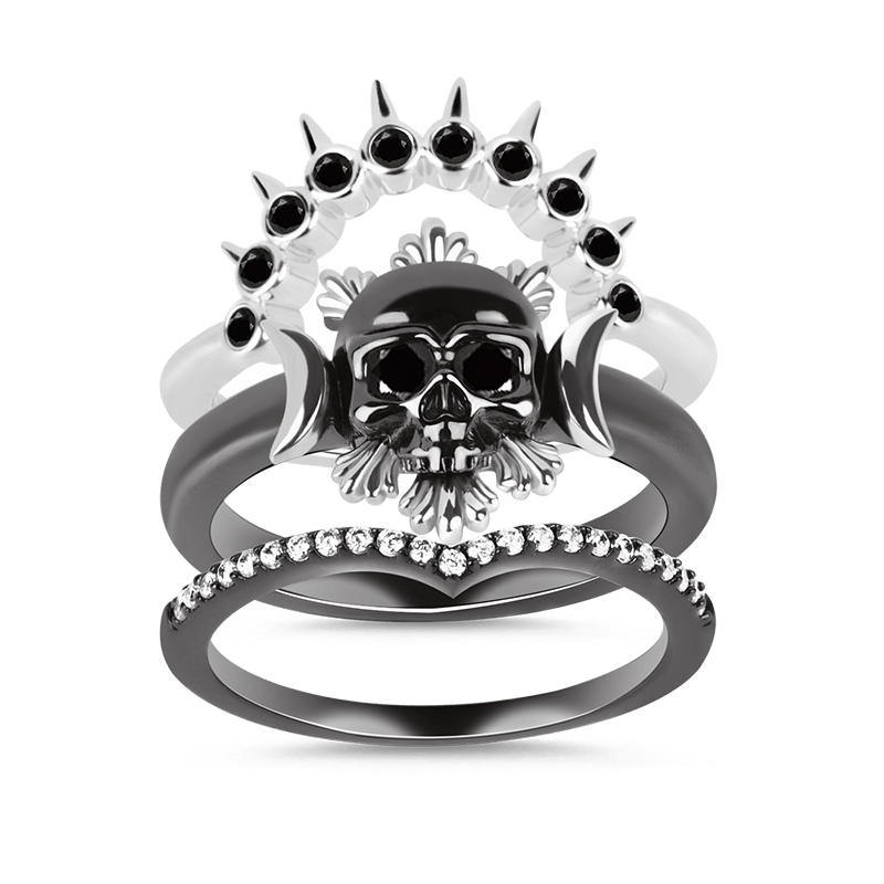 Gnoce "Endless Love" Skull Style Stackable Ring 925 Sterling Silver Black Plated_1