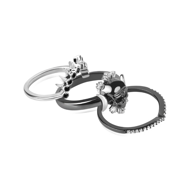 Gnoce "Endless Love" Skull Style Stackable Ring 925 Sterling Silver Black Plated_2