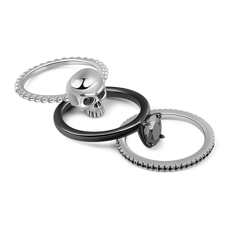 Gnoce "Somebody to Love" Stackable Skull Ring 3 Pieces Set 925 Sterling Sliver Black Plated_2