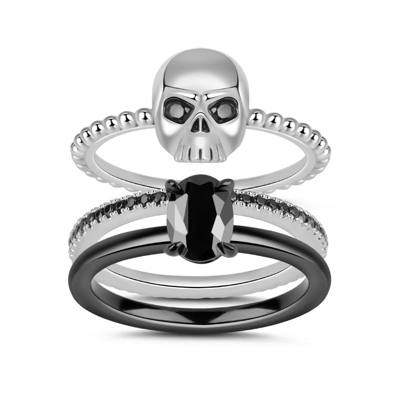 Gnoce "Somebody to Love" Stackable Skull Ring 3 Pieces Set 925 Sterling Sliver Black Plated_1
