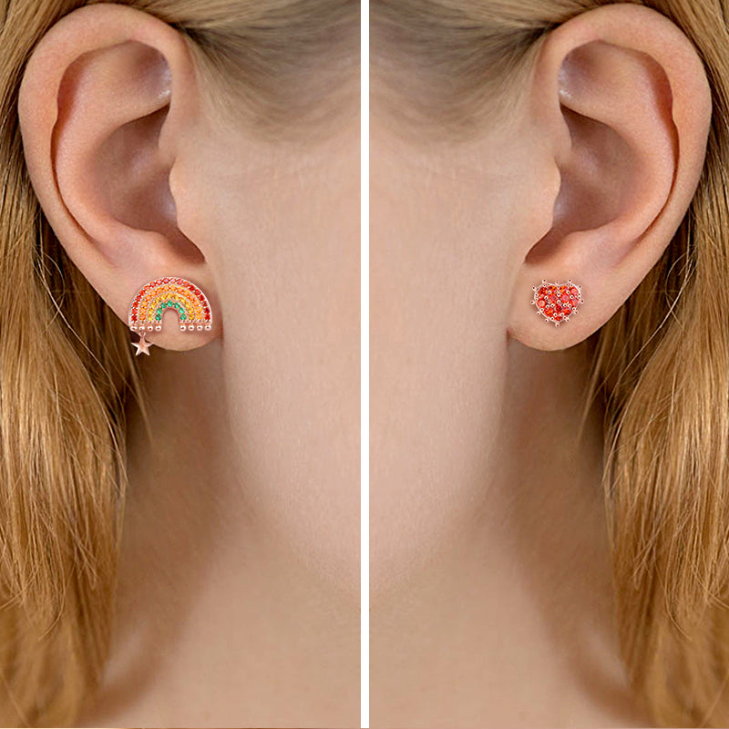 Gnoce "You Are My Sunshine" Rainbow Stud Earrings Asymmetric Earring Set Sterling Silver 18k Rose Gold Plated_3