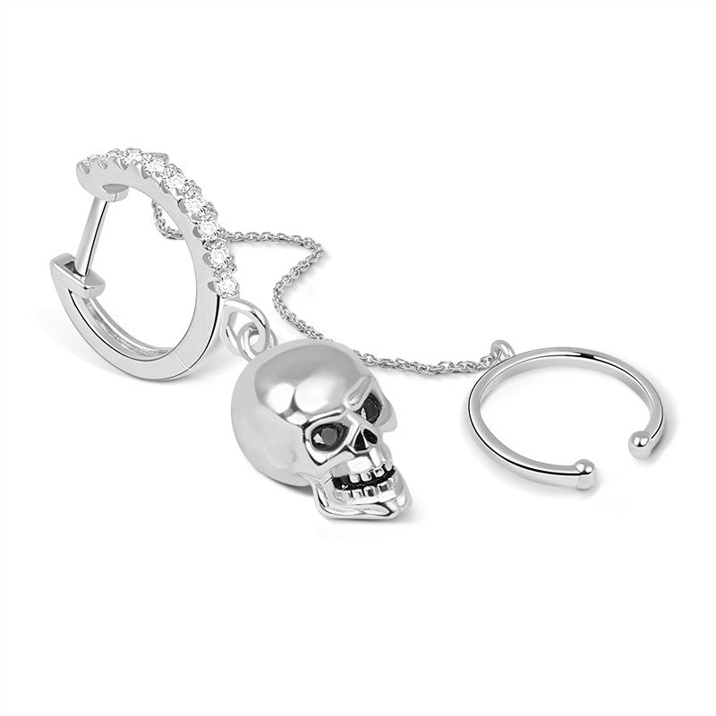 Gnoce "Softly whisper" Skull 925 sterling silver Clip Hoop Earring with Clear CZ Stones_2