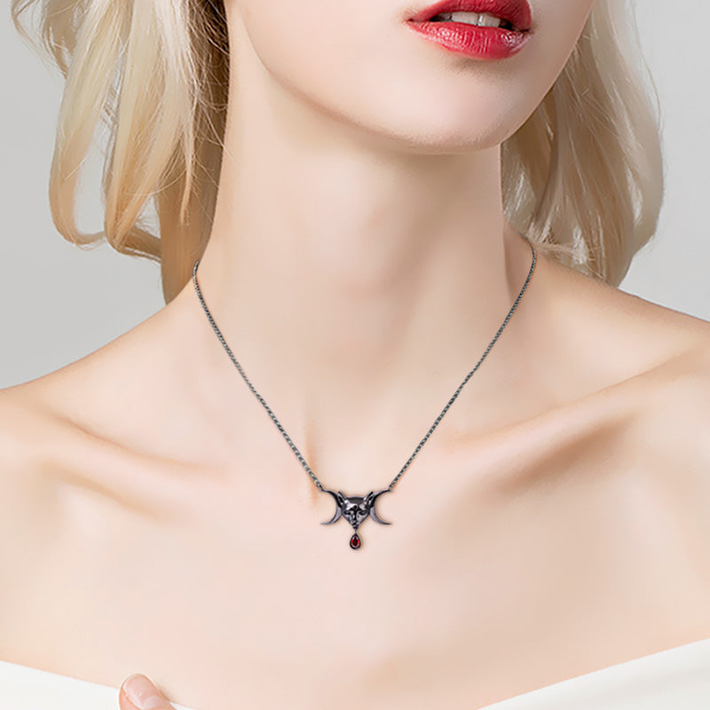 Black Sphynx Cat Necklace with Red CZ Stone Sterling Silver Cross Chain_3
