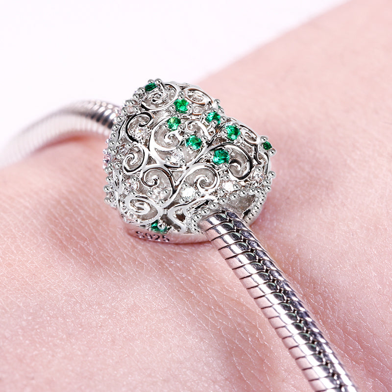 Gnoce "Soulmate" Heart shaped Hollow Photo Beads Charm with Blue Stone_5