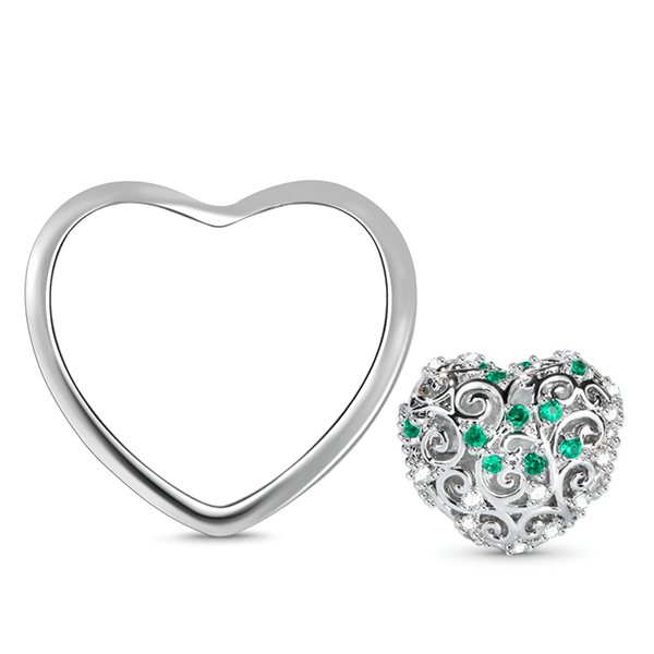 Gnoce "Soulmate" Heart shaped Hollow Photo Beads Charm with Blue Stone_3