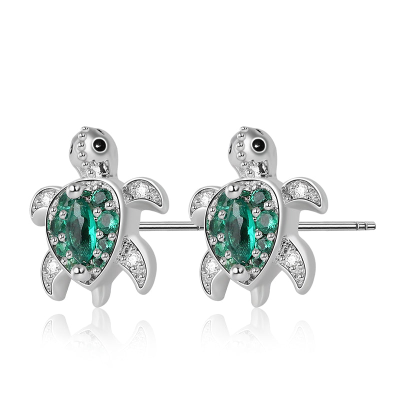 Green Turtle Stud Earrings 925 Sterling Silver_2