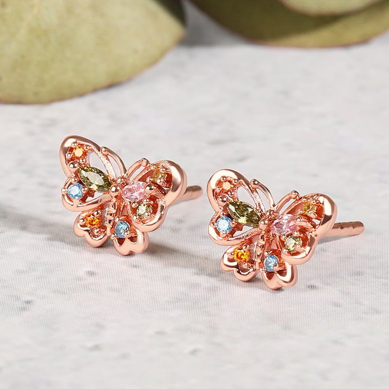 Butterfly Stud Earrings 18k Rose Gold Plated 925 Sterling Silver_2