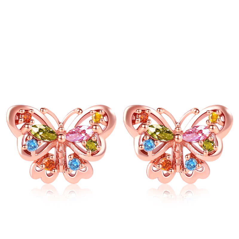 Butterfly Stud Earrings 18k Rose Gold Plated 925 Sterling Silver_1