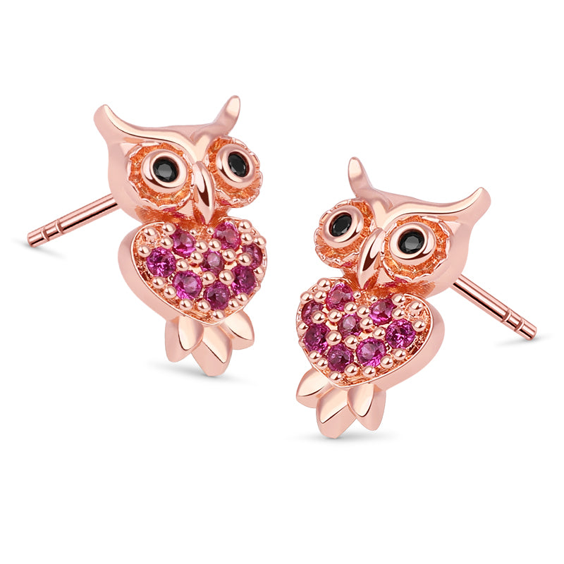 Owl Stud Earring Rose Gold Plated 925 Sterling Silver_2