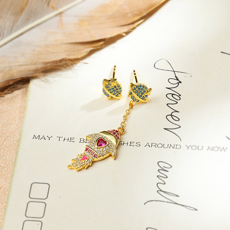 Asymmetric Rocket Dangle Earrings Sterling Silver 18k Gold Plated_2