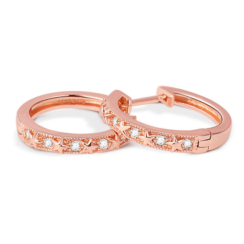 Star Hoop Earrings Rose Gold Plated 925 Sterling Silver_2