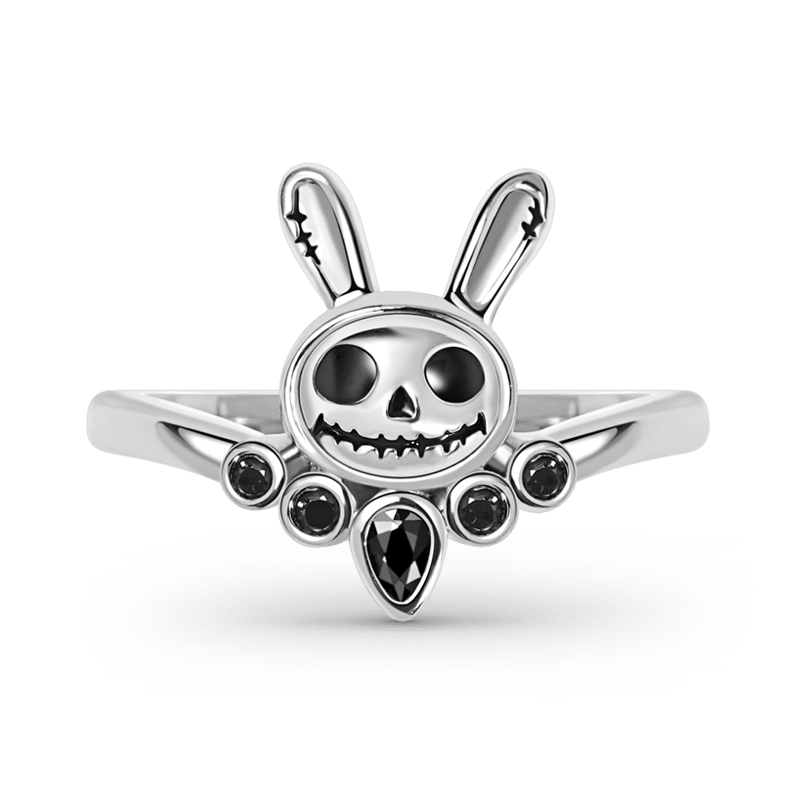 Punk Bunny V Ring Sterling Silver inlaid with Black Stones_1