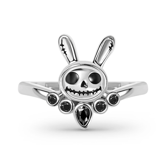 Punk Bunny V Ring Sterling Silver inlaid with Black Stones_1