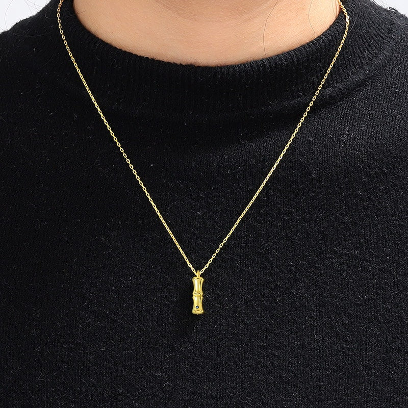 Letter I Pendant Bamboo Initial Necklace Adjustable Chain Length 18k Gold Plated 925 Sterling Silver_4