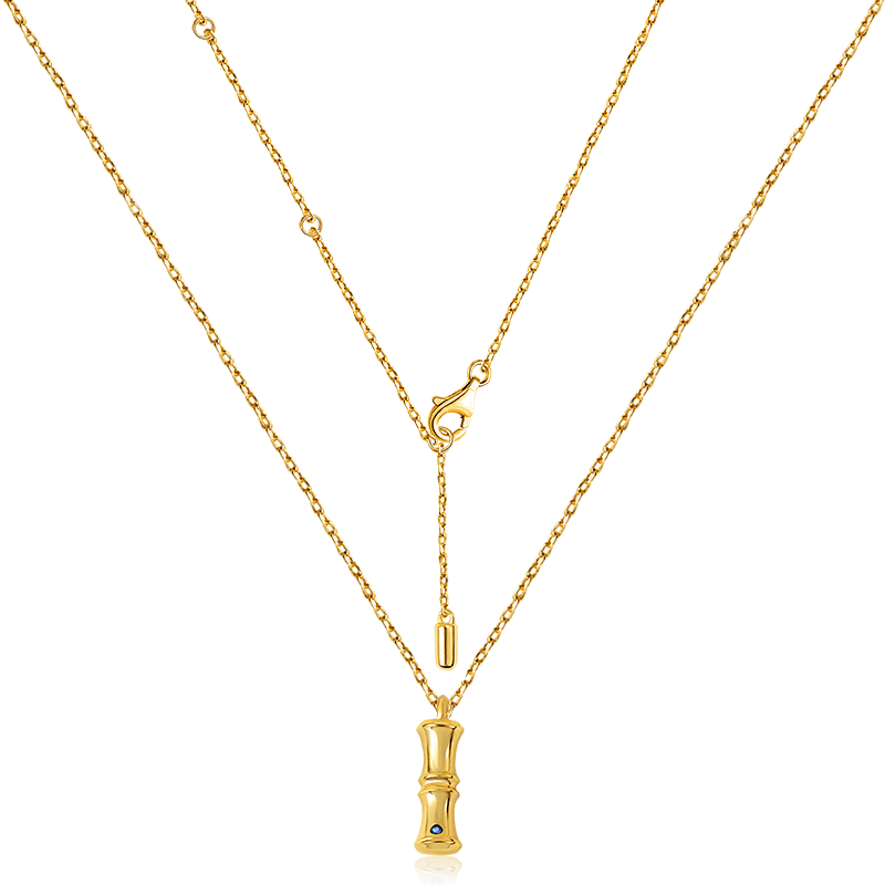 Letter I Pendant Bamboo Initial Necklace Adjustable Chain Length 18k Gold Plated 925 Sterling Silver_2