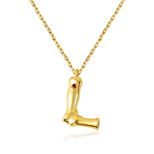 Letter L Pendant Bamboo Initial Necklace Adjustable Chain Length 18k Gold Plated 925 Sterling Silver_1