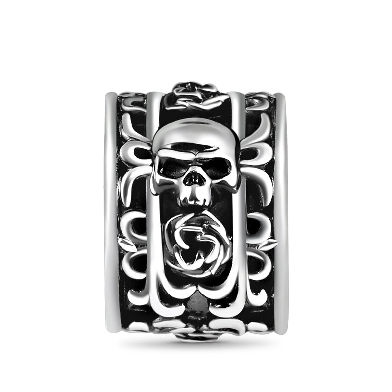 Skull & Rose Men's Vintage Bead S925 Sterling Silver with Gift Copper Black Leather Men's Bracelet Jewelry for Men_2