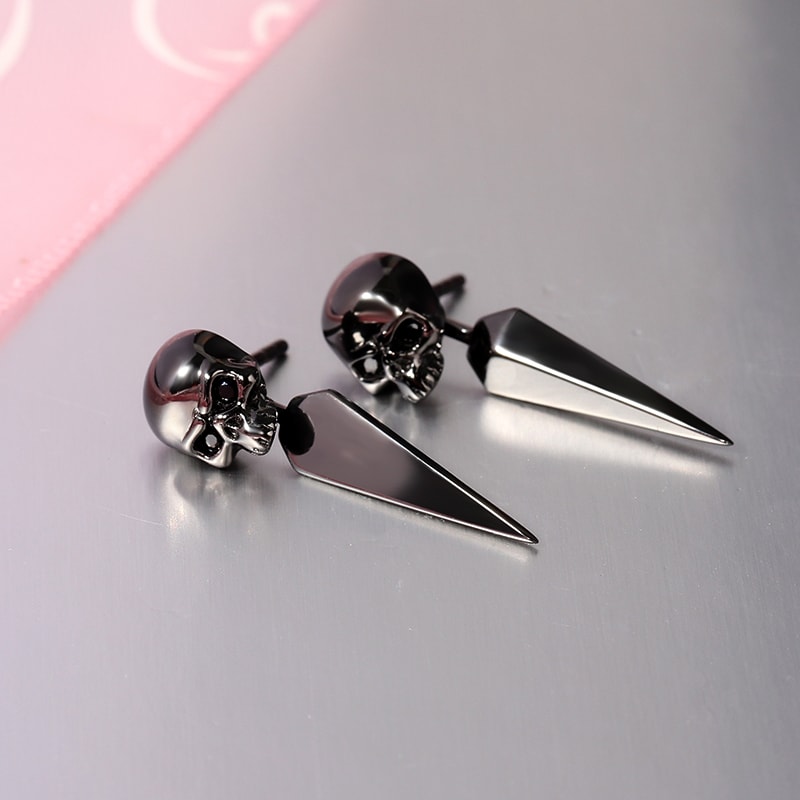Black Skull Earring Jackets Sterling Silver_2