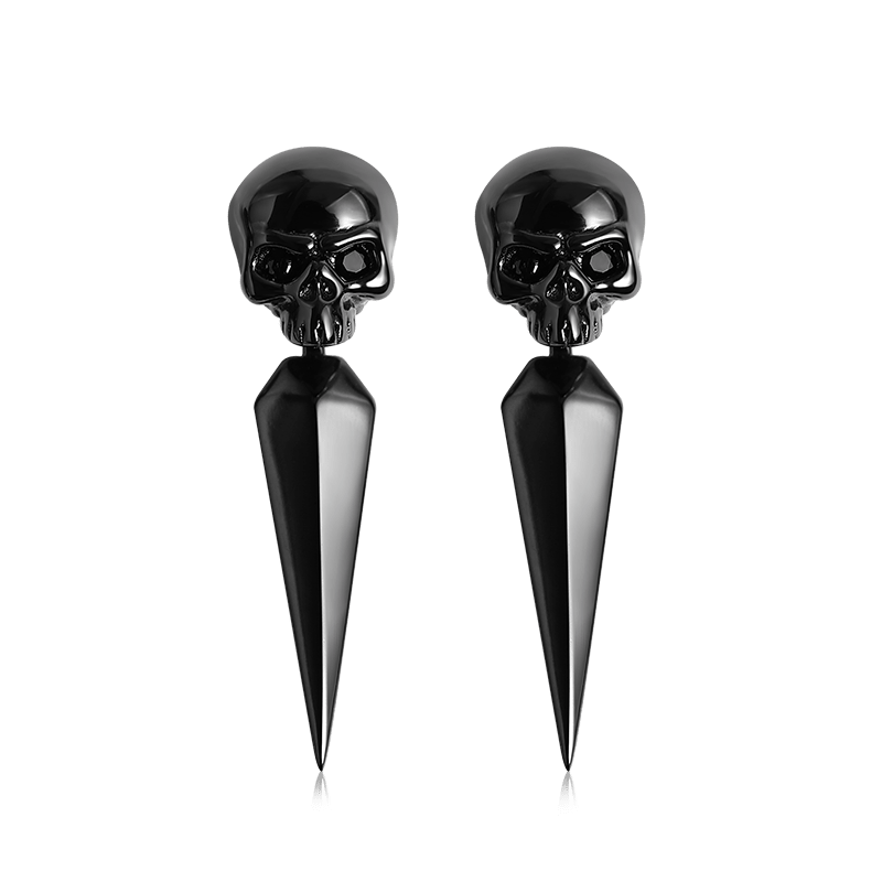 Black Skull Earring Jackets Sterling Silver_1