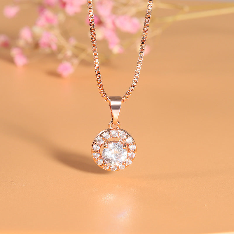 Round Stone Necklace Cross Chain_2