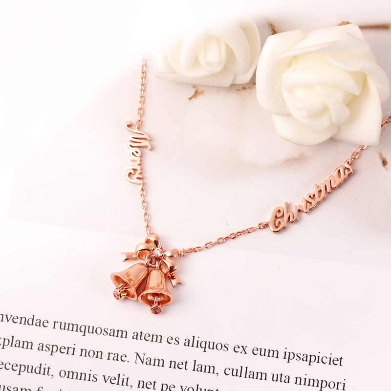 Merry Christmas Jingle Bells Necklace Sterling Silver 18k Rose Gold Plated for Christmas_3