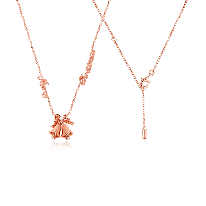 Merry Christmas Jingle Bells Necklace Sterling Silver 18k Rose Gold Plated for Christmas_2