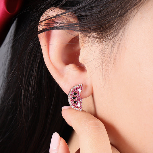 Watermelon Stud Earrings 925 Sterling Silver Asymmetric Earrings 18k Rose Gold Plated_3