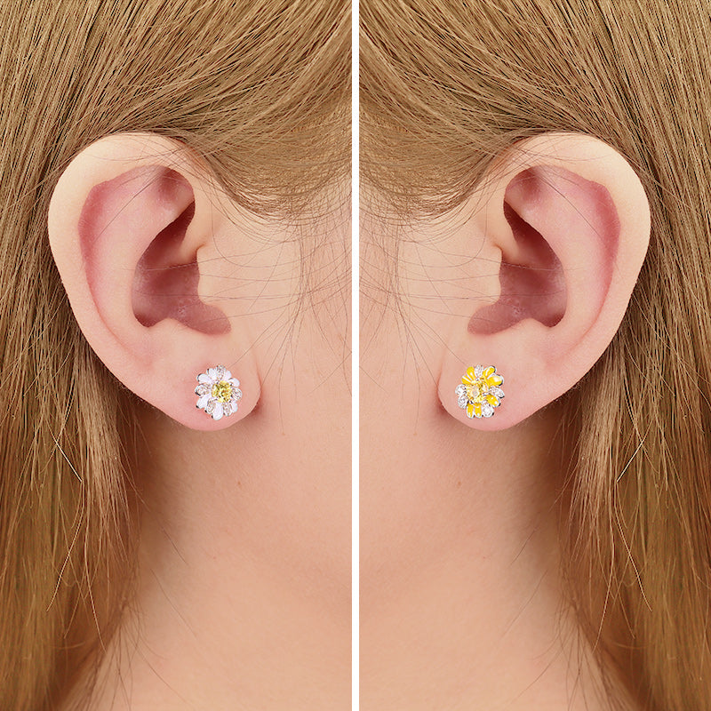 Daisy Flower Earrings Paved Yellow CZ Stones Sterling Silver_3