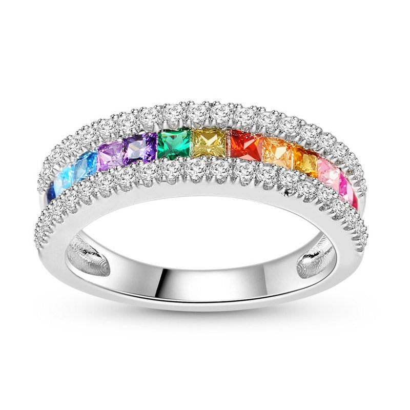 Multi-Color Princess Cut Band Ring for Woman Sterling Silver_1