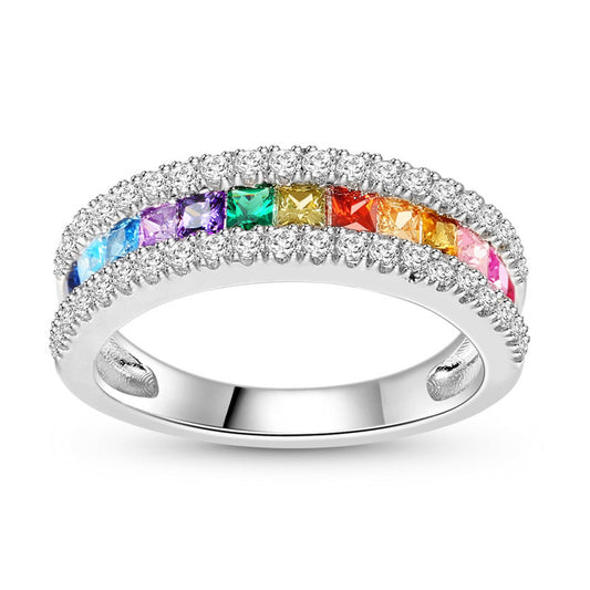 Multi-Color Princess Cut Band Ring for Woman Sterling Silver_1